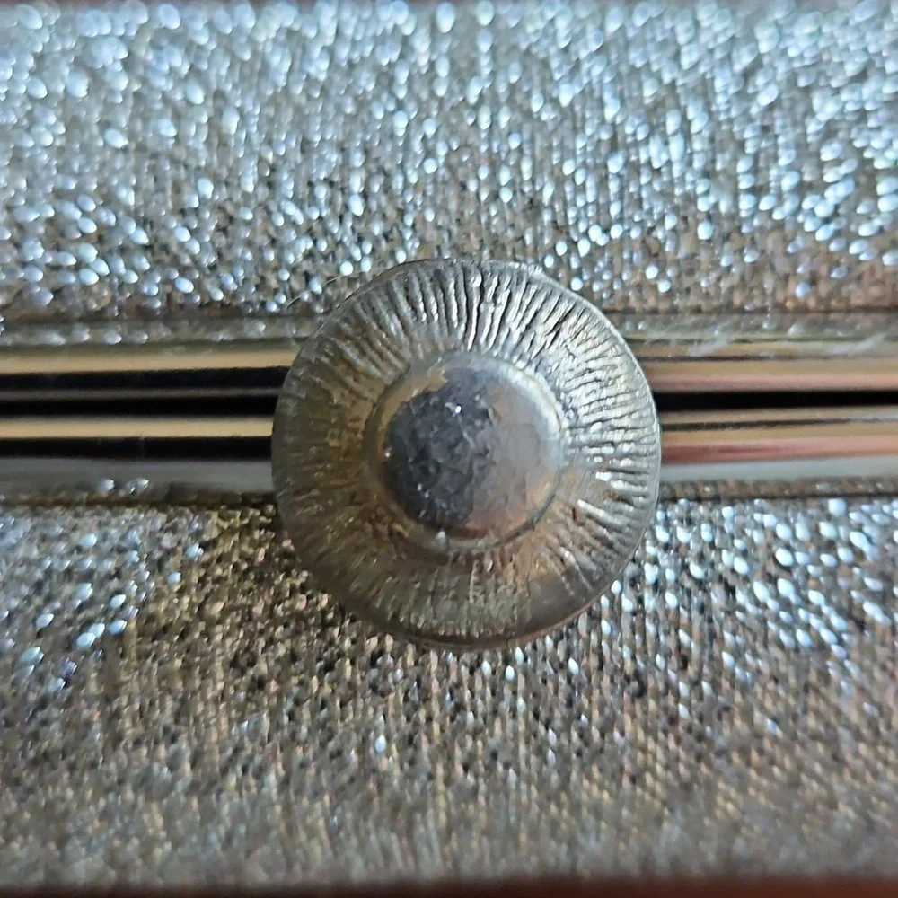 Elegant Clutch Shimmery Silver Women's Vintage - Attached Tuck Away Chain Handle